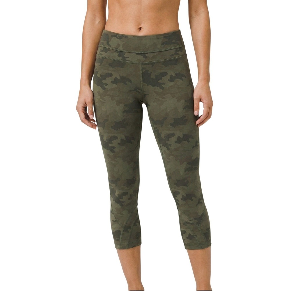 Lululemon Pace Rival Crop Leggings Womens 12 Green Camo Activewear Capris